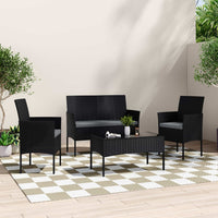 4 Seater Wicker Outdoor Lounge Set-Black
