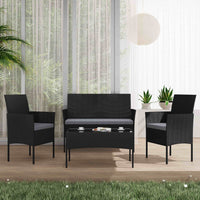 4 Seater Wicker Outdoor Lounge Set-Black