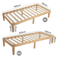 Single Size Warm Wooden Natural Bed Base Frame – King Single