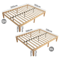 Warm Wooden Natural Bed Base Frame – Queen