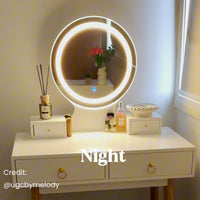 Dressing Vanity Table Stool Set with Make-up LED Lighted Mirror-White