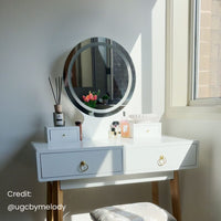 Dressing Vanity Table Stool Set with Make-up LED Lighted Mirror-White