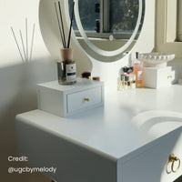 Dressing Vanity Table Stool Set with Make-up LED Lighted Mirror-White