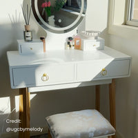 Dressing Vanity Table Stool Set with Make-up LED Lighted Mirror-White