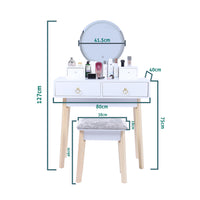 Dressing Vanity Table Stool Set with Make-up LED Lighted Mirror-White