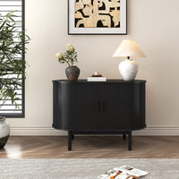 Mid-Century Black Ribbed Sideboard Cabinet