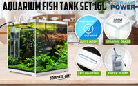 Aquarium Starfire Glass Fish Tank Set Filter Pump 16L