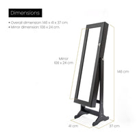 Mirror Jewellery Cabinet Organiser 2 Drawers LOWE 146cm BLACK