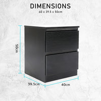 2X Bedside Tables Storage Cabinet Nightstand 2 Drawer JOSS BLACK