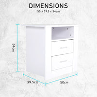 2X Bedside Table Side Storage Cabinet Nightstand Bedroom 2 Drawer 1 Shelf ZURI WHITE