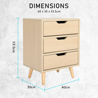 2X Bedside Table Side Storage Cabinet Nightstand Bedroom 3 Drawer LACY OAK
