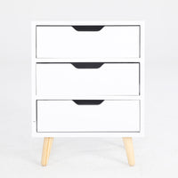 Bedside Table 3 Drawer Wood Leg Storage Cabinet Nightstand LACY WHITE