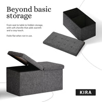 Foldable Storage Ottoman - Flip Lid Side Table Toy Blanket Organiser Seat KIRA BLACK