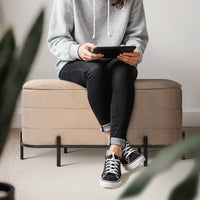 La Bella Coffee Table Storage Ottoman - Velvet Blanket Box Bench DEMI - CAMEL BEIGE