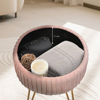 Side Table Storage Ottoman - Velvet Padded Stool Vanity Footstool REMY PINK