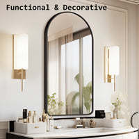 2 Set Wall Arch Mirror Arc Aluminum Frame Bathroom 50x100cm BLACK