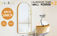 2 Set Wall Arch Mirror Arc Aluminum Frame Bathroom 50x100cm GOLD