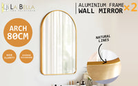 2 Set Wall Arch Mirror Arc Aluminum Frame Bathroom 50x80cm GOLD