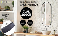 Wall Mirror Oval Aluminum Frame Bathroom 45x100cm BLACK