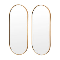 2 Set Wall Mirror Oval Aluminum Frame Bathroom 45x100cm GOLD