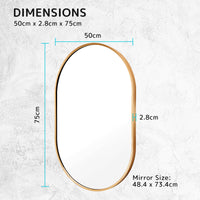 2 Set Wall Mirror Oval Aluminum Frame Bathroom 50x75cm GOLD