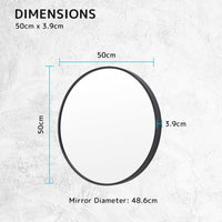 2 Set Wall Mirror Round Aluminum Frame Bathroom 50cm BLACK