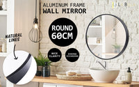 Wall Mirror Round Aluminum Frame Bathroom 60cm BLACK