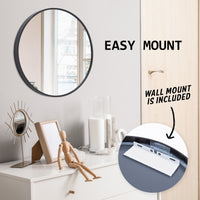 2 Set Wall Mirror Round Aluminum Frame Bathroom 60cm BLACK