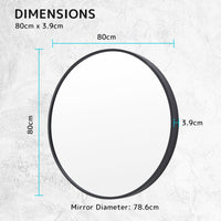 Wall Mirror Round Aluminum Frame Bathroom 80cm BLACK