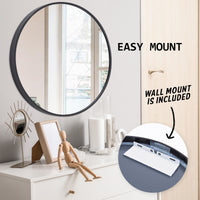 2 Set Wall Mirror Round Aluminum Frame Bathroom 80cm BLACK