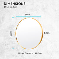 2 Set Wall Mirror Round Aluminum Frame Bathroom 50cm GOLD