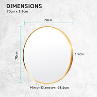 2 Set Wall Mirror Round Aluminum Frame Bathroom 70cm GOLD