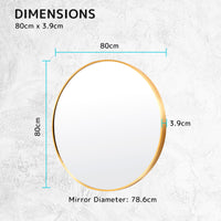 2 Set Wall Mirror Round Aluminum Frame Bathroom 80cm GOLD