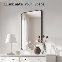 Wall Mirror Rectangular Aluminum Frame Bathroom 60x80cm BLACK
