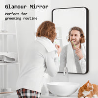 Wall Mirror Rectangular Aluminum Frame Bathroom 60x80cm BLACK