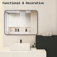 Wall Mirror Rectangular Aluminum Frame Bathroom 60x80cm BLACK