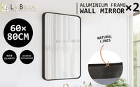 2 Set Wall Mirror Rectangular Aluminum Frame Bathroom 60x80cm BLACK