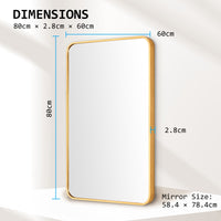 Wall Mirror Rectangular Aluminum Frame Bathroom 60x80cm GOLD