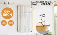 2 Set Wall Mirror Rectangular Aluminum Frame Bathroom 60x80cm GOLD