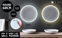 2 Set LED Wall Mirror Round Anti-Fog Bathroom 60cm