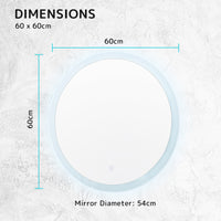 2 Set LED Wall Mirror Round Anti-Fog Bathroom 60cm