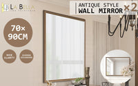 2 Set Wall Mirror Rectangular Frame Bathroom 70x90cm Antique Brown