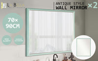 2 Set Wall Mirror Rectangular Frame Bathroom 70x90cm Turquoise