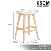 2X Wooden Bar Stool Padded Fabric Dining Chair KANSO 65cm BEIGE