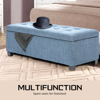 Storage Ottoman Stool 102cm Fabric LIGHT GREY BLUE