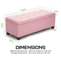 Storage Ottoman Stool 102cm Fabric PINK