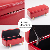 Storage Ottoman Stool Bench Seat 97cm PU Leather RED