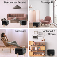 2X Storage Ottoman Foot Stool Cube Tuffet Seat 45cm PU Leather BLACK