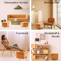 Storage Ottoman Foot Stool Cube Tuffet Seat 45cm PU Leather LIGHT BROWN