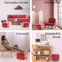 2X Storage Ottoman Foot Stool Cube Tuffet Seat 45cm PU Leather RED